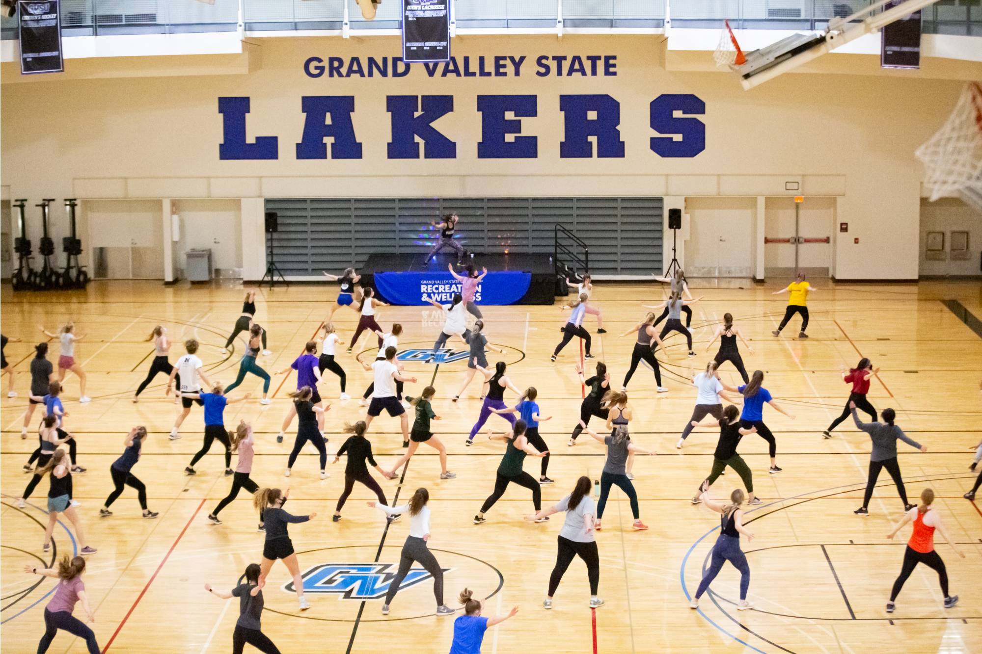 group exercise class in fieldhouse